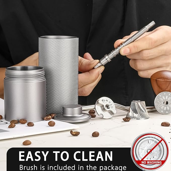 Manual Coffee Grinder with Stainless Steel Burr, Portable Coffee Grinder for for Espresso, Travel, Camping and Office (Silver)