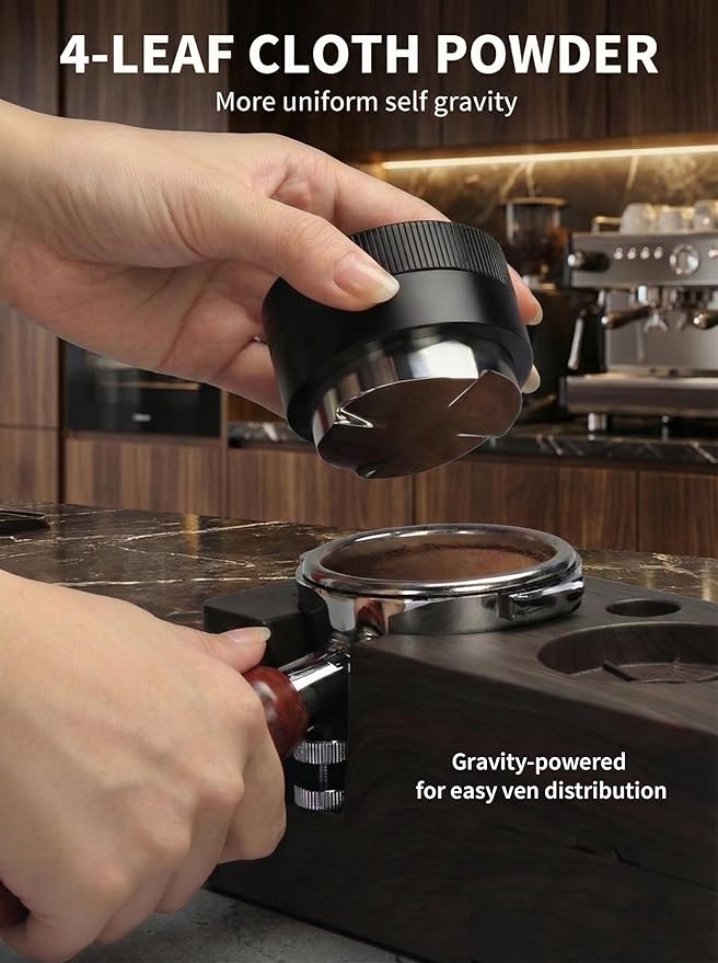 53.3mm Espresso Tamper Set – 30lb Calibrated Spring-Loaded Coffee Tamper with Click Feedback, 4-Leaf Leveler, 316 Stainless Steel Puck Screen Anti-Slip Mats for 54mm Portafilter
