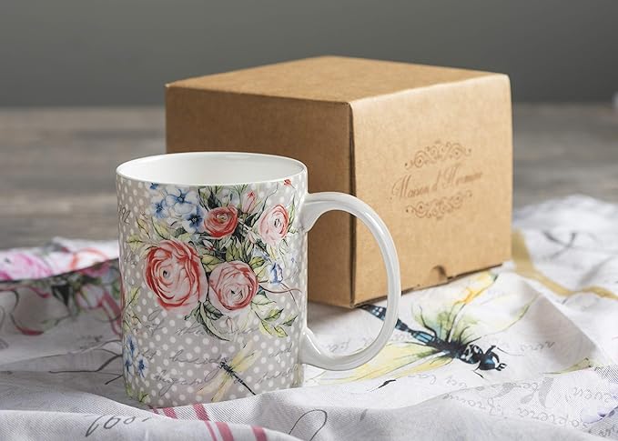 Maison d' Hermine Coffee Mug with Handles Fine Bone China Mugs Pack of One Tea Cups for Hot Beverages Cappuccino Latte Home Restaurant Office Perfect for Gift (Champ De Mars - Dotty, 15 Ounce)