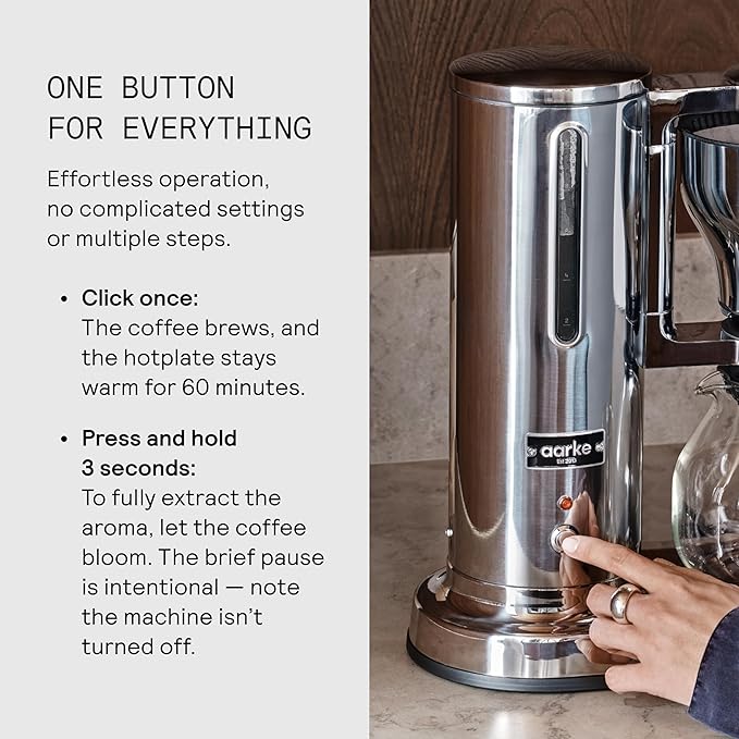 aarke Coffee Maker - Electric Drip Brewer with Automatic Drip-Stop, Glass Carafe, Brews Full Pot in Under 6 Minutes, SCA certified, Stainless Steel
