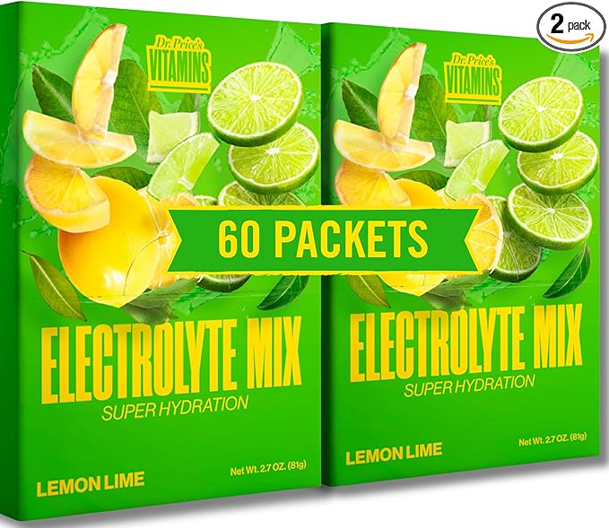 Dr. Price’s Electrolytes Powder Packets – Lemon Lime, 60 Packets | Sugar Free Electrolytes | Hydration Drink Mix, 72+ Trace Minerals, Keto Electrolytes, Vegan, Doctor-Formulated, Made in USA
