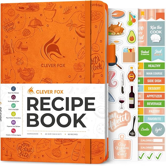 Clever Fox Recipe Book – Blank Family Cookbook – Empty Cooking Journal – Notebook Organizer to Write In Recipes – Medium, A5 (Orange)