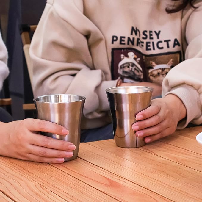 AGH 6 Pack Stainless Steel Cups for Kids, Metal Cups 9 oz Double Layer Insulated Pint Cup, Camping Tumbler Reusable Stackable Cup for Party Outdoor (Matte Silver)