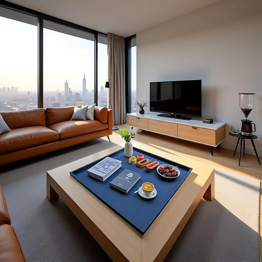 30 * 30 Inch Rectangular Ottoman Tray | Textured PU Leather, Waterproof & Heat-Resistant Storage for Coffee/Dining Tables, Sofa, Bed, Entertainment & Party (Navy Blue, 30 * 30in)