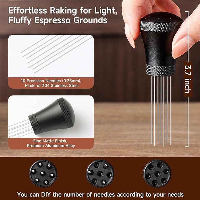 KitchenTour Espresso Accessories Kit 51mm, WDT Tool, Dosing Funnel and Puck Screen Set, 304 Stainless Steel Needle Coffee Distribution Stirrer, Portafilter Dosing Ring for Barista 51 mm