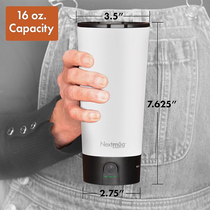 Nextmug Go - Temperature-Controlled, Self-Heating Travel Mug (White - 16 oz.)
