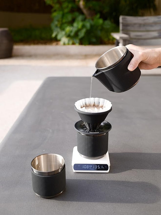 Normcore Travel Pour Over Set, Portable Pour Over Coffee Maker Set, Single Cup Travel Coffee Dripper, Use V60 and Wave Filter Paper Coffee Maker, 304 Stainless Steel, Matte Black Coating
