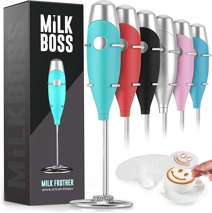 Milk Boss Matcha Whisk - Handheld Electric Stirrer - Frother Wand & Drink Mixer - Whisk for Green Tea - Durable Stainless Steel Blender - Smooth Teal Mighty