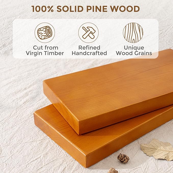 Marsmiles Wood Floating Shelves | 55 Inch Rustic Honey Oak Wall Shelves Set of 2 | 55" W x 7.7" D x 1.6" H Wooden Shelves for Bathroom Living Room Kitchen