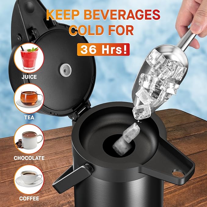 Airpot Coffee Carafe for Keeping Hot - 102 OZ/ 3.0L Coffee Dispenser with Pump - Insulated Stainless Steel thermal carafe for Hot Drinks Water Tea Chocolate - Hot Beverage Dispenser for Parties