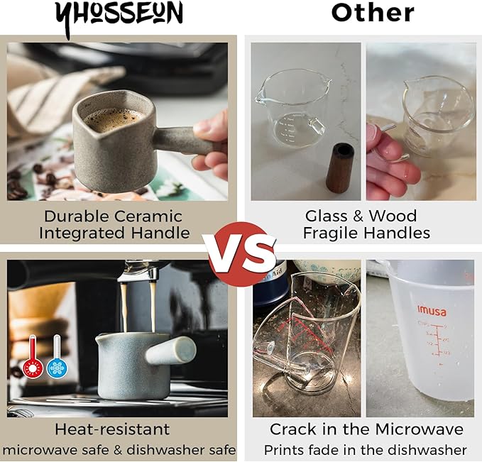 YHOJOY Espresso Cups Ceramic, Espresso Measuring Cups with Dual Measurement Scale, Expresso Shots Cup with Handle, Espresso Accessories, 3 Oz/ 90 Ml, Blue