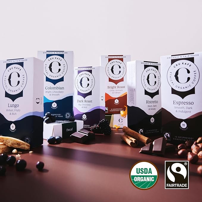 CRU Kafe Discovery Set Organic Coffee Pod, 50 Pods (5 Packs of 10 Coffee Capsules) Compatible with Nespresso OriginalLine