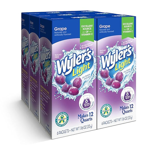 Wyler's Light Pitcher Packs, Water Drink Mix, Grape, 6 Boxes (36 Pitcher Packets)