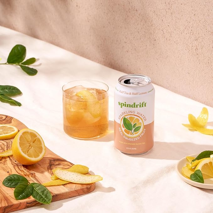 Spindrift Sparkling Water, Half Tea & Half Lemon Flavored, Made with Real Squeezed Fruit, 12 Fl Oz Cans, Pack of 24 (Only 5 Calories per Can)