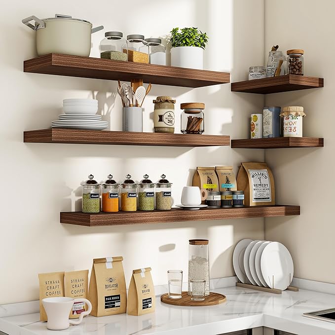 40 Inch Floating Shelves, 3D Textured Wood Grain, 40"x9.25"x1.5" Inch Deep Floating Shelves for Wall, Wooden Shelves for Bathroom, Bedroom, Living Room, Walnut, 1 Piece