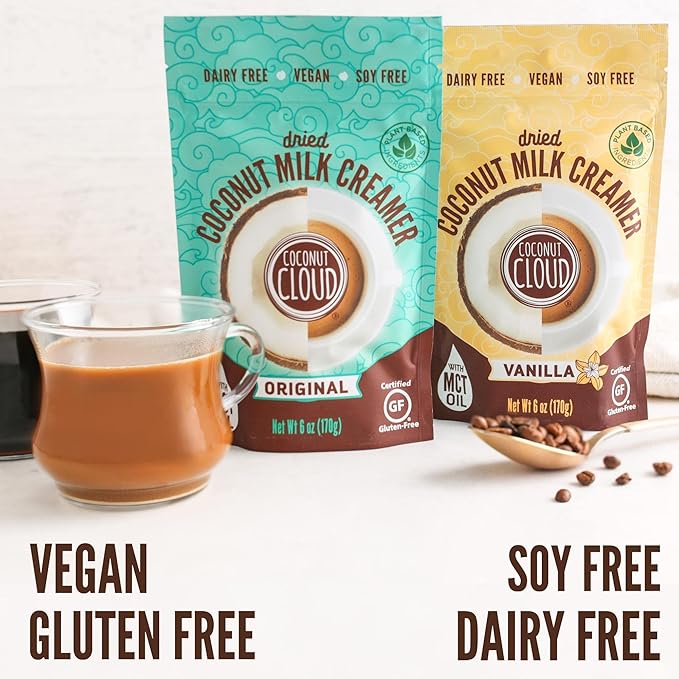 Coconut Cloud: Dairy-Free Coffee Creamer | Minimally Processed, Shelf Stable. Made from Coconut Powdered Milk. | Vegan, Gluten Free, Non-GMO. (Home, Office, Travel), Creamers (Vanilla Pouch)