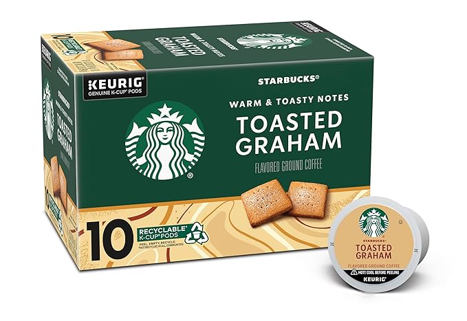 Starbucks Coffee Company Flavored Ground Coffee K-Cup Pods, Toasted Graham, Signature Collection, 100% Arabica Coffee, Recyclable K-Cup, 10 CT K-Cup Pods/Box (Pack of 2 Boxes),10 Count (Pack of 2)