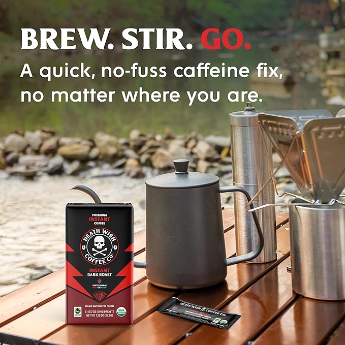 Death Wish Coffee Instant Dark Roast Coffee Packets, Bold & Intense Blend of Arabica & Robusta Beans, USDA Organic, 8 Count