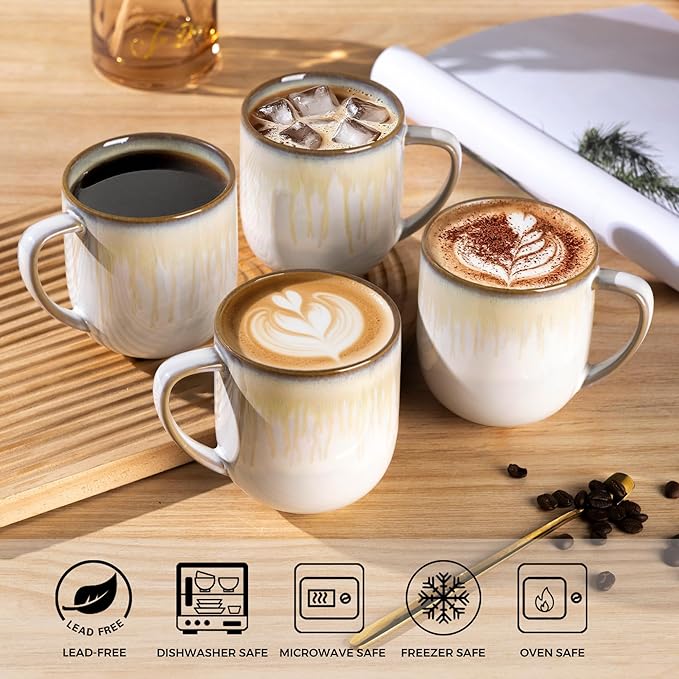 LERATIO 12OZ Ceramic Coffee Mugs Set of 6, Large Porcelain Coffee Cups With Large Handle For Latte,Cappuccino,Milk,Cocoa,|Dishwasher&Microwave Safe Mug Sets,Ideal for Man,Woman,Dad, Mom