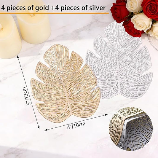 8PCS Leaf Coasters Sets, 4x5 Inch PVC Drink Coasters for Hot Drinks, Coffee Table, Office Desk