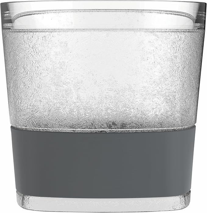 Host Whiskey Freeze Glasses, Double Old Fashioned Glasses, Chill Without Dilution for Brandy, Vodka, Gin, Rum, and Cold Brew Cocktails, Bourbon Gifts for Men, Home Bar, 9 oz, Set of 2, Grey