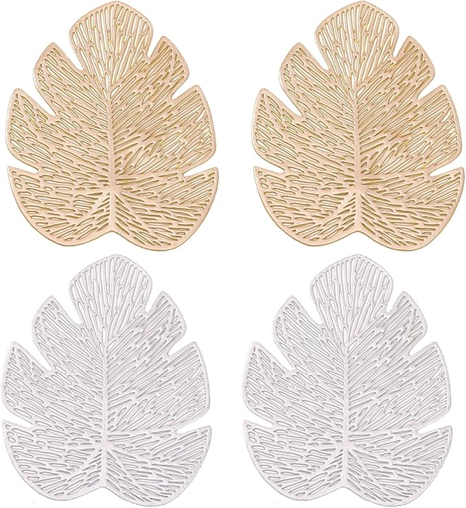 8PCS Leaf Coasters Sets, 4x5 Inch PVC Drink Coasters for Hot Drinks, Coffee Table, Office Desk