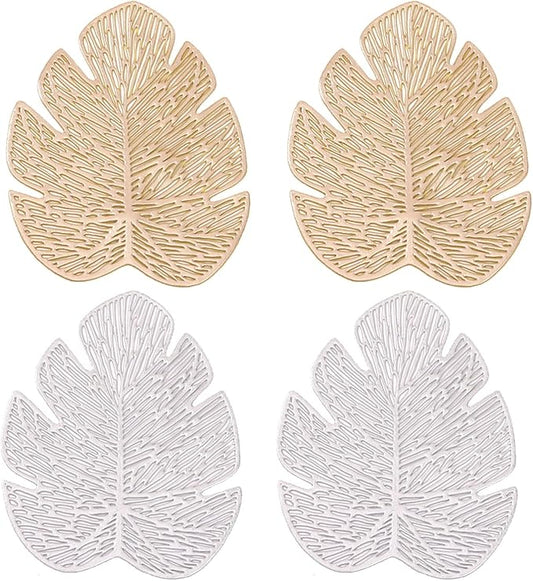 8PCS Leaf Coasters Sets, 4x5 Inch PVC Drink Coasters for Hot Drinks, Coffee Table, Office Desk