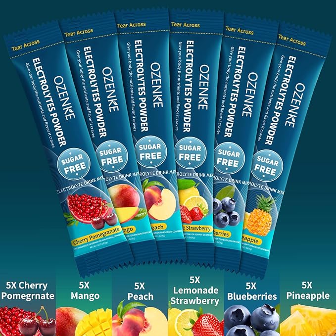 Electrolytes Powder Packets, 30 Sticks Sugar Free Hydration Packets, Electrolyte Drink Mix Travel Electrolyte Packet for Rapid Hydration, 6 Flavors
