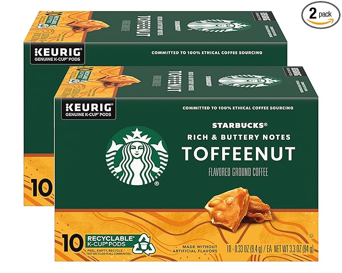 Starbucks Coffee Company Starbucks Flavored Ground Coffee K-Cup Pods, Toffeenut, Signature Collection, 100% Arabica Coffee, Recyclable K-Cups, 10 K-Cup Pods/Box (Pack of 2 Boxes)