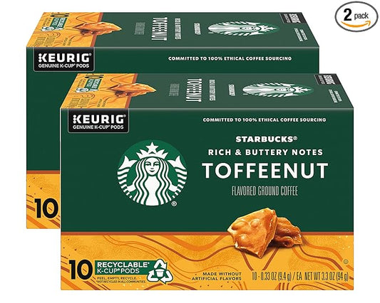 Starbucks Coffee Company Starbucks Flavored Ground Coffee K-Cup Pods, Toffeenut, Signature Collection, 100% Arabica Coffee, Recyclable K-Cups, 10 K-Cup Pods/Box (Pack of 2 Boxes)