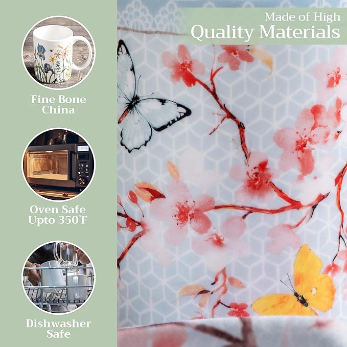 Maison d' Hermine Coffee Mug with Handles Fine Bone China Mugs Pack of One Tea Cups for Hot Beverages Cappuccino Latte Home Restaurant Office Perfect for Gift (Blossoms In Spring - Sakura, 15 Ounce)