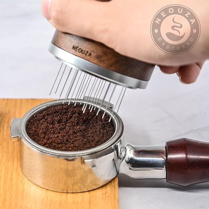 NEOUZA Palm WDT Tool Spinning Espresso Stirrer with Cover,24 Pins, 3 Length Trimmable, Distribution Leveler Accessories for Coffee Machine Portafilters (53mm)