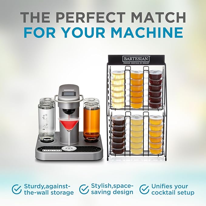 Bartesian Cocktail Capsules Holder Rack - Against-The-Wall Cocktails Capsule Storage Organizer Dispenser for Up to 36 Capsules - Home Bar Accessories for Cocktail Maker Machine - 10" x 6" x 16"