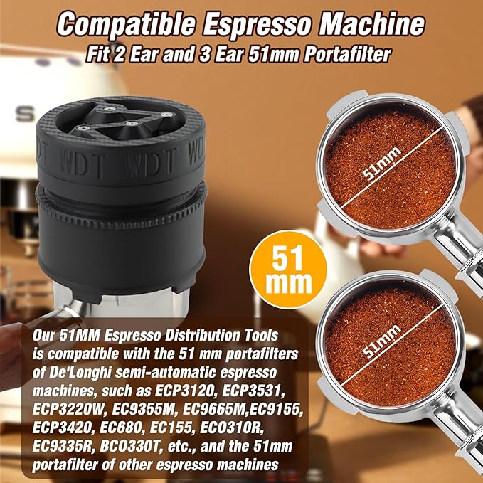 WDT Tool Espresso, Espresso Distribution Tool Compatible with Breville Espresso Machine 51MM Bottomless Portafilter Baskets, Spinning Espresso Needle Stirrer, Espresso Machine Accessories