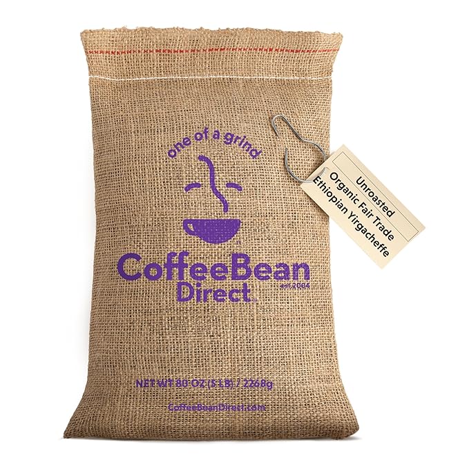 Coffee Bean Direct Unroasted Organic Fair Trade Ethiopian Yirgacheffe, 5 Pound (Pack of 1)