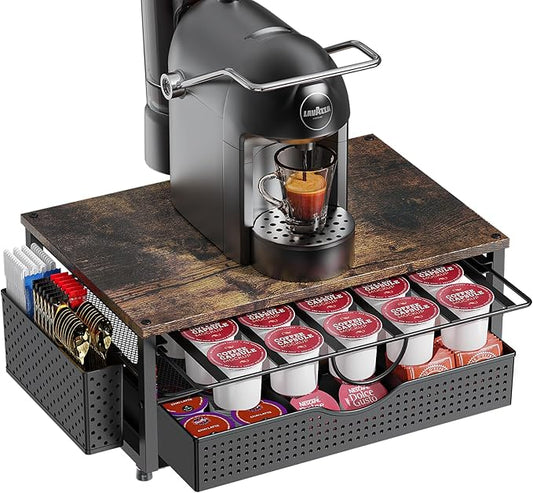 K Cup Holder, Coffee Pod Holder with 2 Tier Sliding Storage Drawer and 1 Hanging Basket for 51 Large or 73 Small Capsule,K Cup Coffee Station Organizer Accessories for Counter,Home,Office,Kitchen