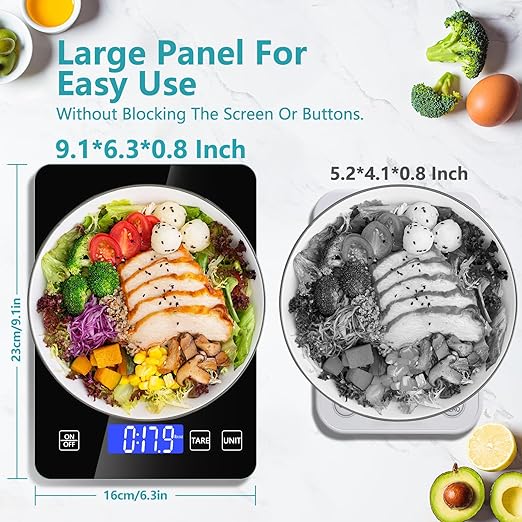 Food Scale, Digital Kitchen Scale 33lb/15kg Steel and Tempered Glass with 1g/0.1oz Precision, Tare & 10 Units, Type-C Rechargeable, LCD Display for Baking, Cooking, Meal Prep, Coffee, Postage Black