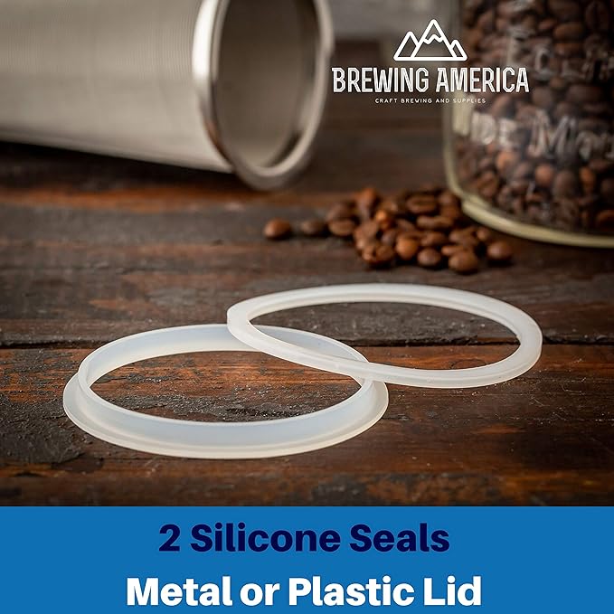 Brewing America Cold Brew Filter for Mason Jar Wide Mouth Coffee Maker, UPGRADED Stainless Steel Mesh with 2 Silicone Seals (1 Quart 32 Ounces)