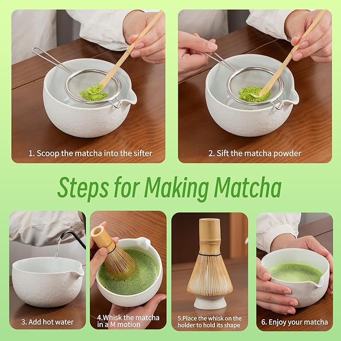 TEANAGOO Matcha Whisk Set,7 Pcs Matcha Start Set Lt.Grey,Matcha Kit for Ceremony,Matcha Tea Set with Whisk and Bowl with All Accessories,Gift for Friend/Family