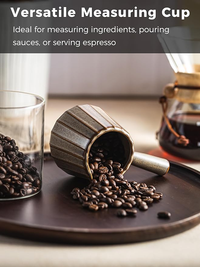 YHOJOY Espresso Cup, Ceramic Espresso Measuring Cup with Handle, Expresso Shots Cups with Spout, Espresso Accessories, 200ML/6 OZ, Dark Agate Red
