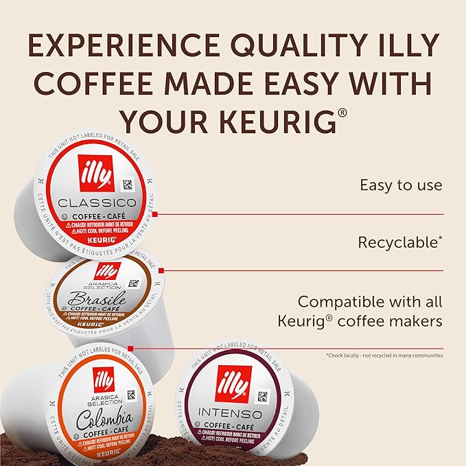 illy Coffee K Cup, Pods for Keurig Machines, Classico, Intenso, Brasile & Colombia Single Origin Medium Roasts, 100% Arabica, Premium Italian Coffee, 10 Count, 6 Variety Pack
