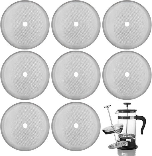 French Press Replacement Filters Stainless Steel Mesh Screen Universal 1000 ml, 34 Oz, 8 Cup Coffee & Tea Makers (8 PACK)