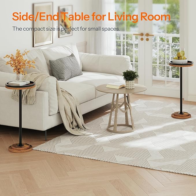 HOOBRO Small Round Side Table, Drink Table, Coffee Martini Table with Pedestal Accent for Small Spaces in Living Room, Bedroom, Sofa Couch, Rustic Brown BF168BZ01