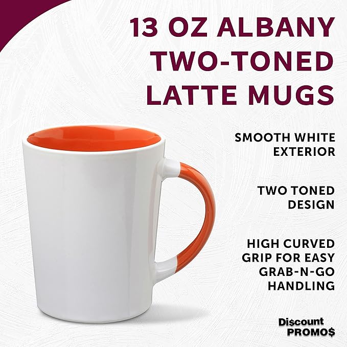 DISCOUNT PROMOS Ceramic Latte Coffee Mugs by Albany 13 oz. Set of 10, Bulk Pack - Perfect for Coffee, Tea, Espresso, Hot Cocoa, Other Beverages - Orange