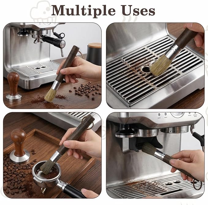 2 PCS Coffee Grinder Cleaning Brush with Natural Wood Walnut Handle and Natural Boar Bristle Espresso Machine Cleaner Tool Barista Brush with Hanging Loop Accessories for Coffee Bar Home