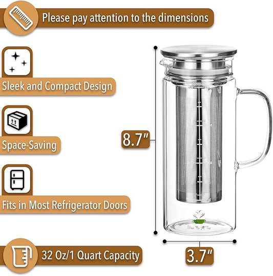 BTaT- Cold Brew Coffee Maker, Iced Coffee Maker, 1 Quart, 32 oz, Iced Tea Maker, Cold Brew Maker, Tea Pitcher, Coffee Accessories, Iced Tea Pitcher, Cold Brew System, Cold Brew Pitcher