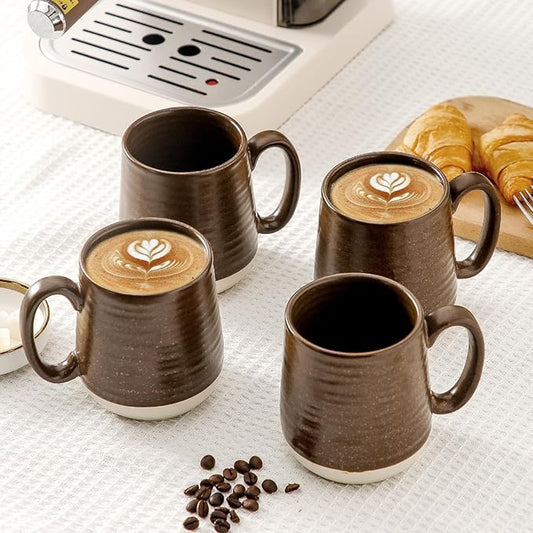 HASENSE Porcelain Coffee Mugs Set of 4-15 Ounce Large Ceramic Coffee Cups Set with Handle for Latte, Tea, Cocoa and Hot Chocolate, Brown Coffee Mugs for Men and Women, Microwave Safe