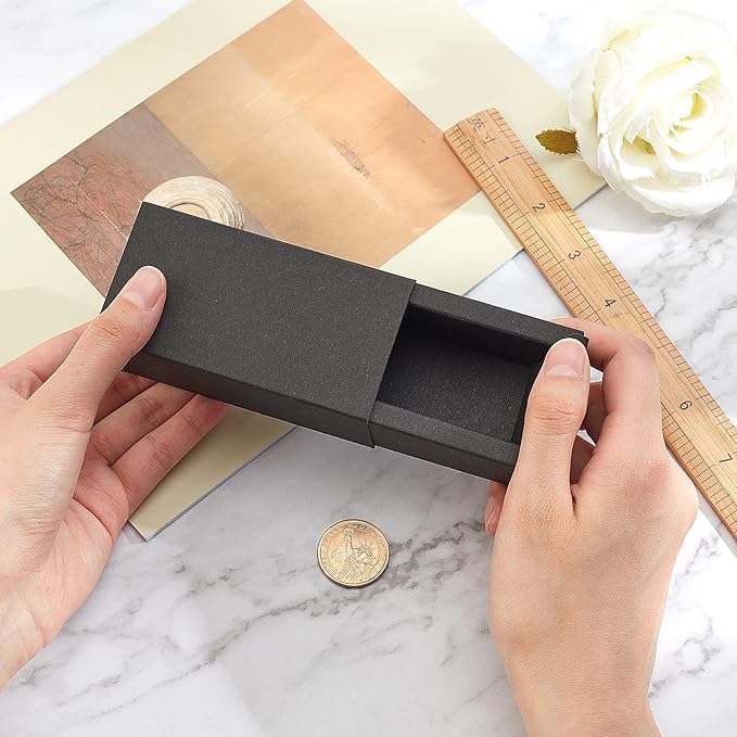 BENECREAT 12PCS Black Kraft Packaging Drawer Box 4x2x1.4 Inch Cardboard Present Box Gift Wrapping Boxes for Lipstick, Small Perfume Essential Oil Bottle