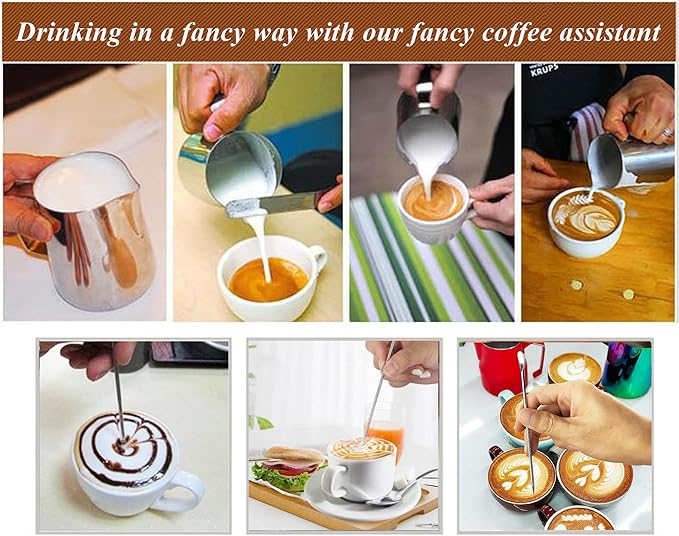 5 PCS Latte Art Pen Cinnamon Pen for Coffee,Barista Espresso Coffee Latte Art Tools Accessories for Coffee Bar Barista Make Creative Coffee Designs Decors,Stainless Steel Silver,LXLVOUEG