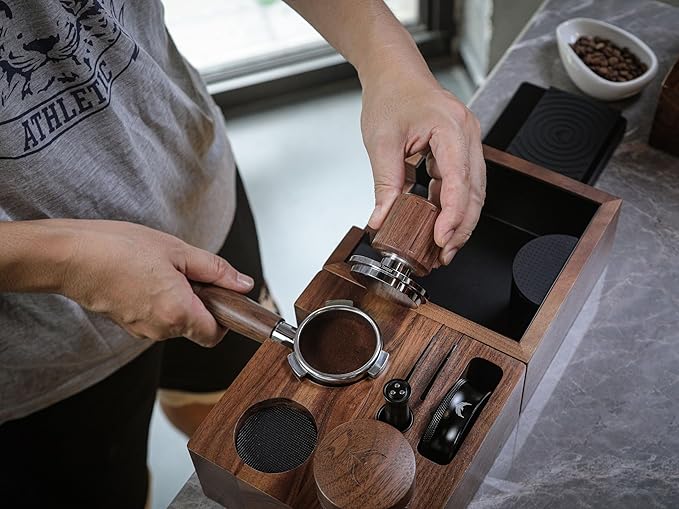 Echo Tamper 54mm with Click Feedback 30lb Walnut Calibrated Espresso Tamper Tool 53.35mm for Breville Portafilter Includes Gift Box + 20lb Replacement Spring